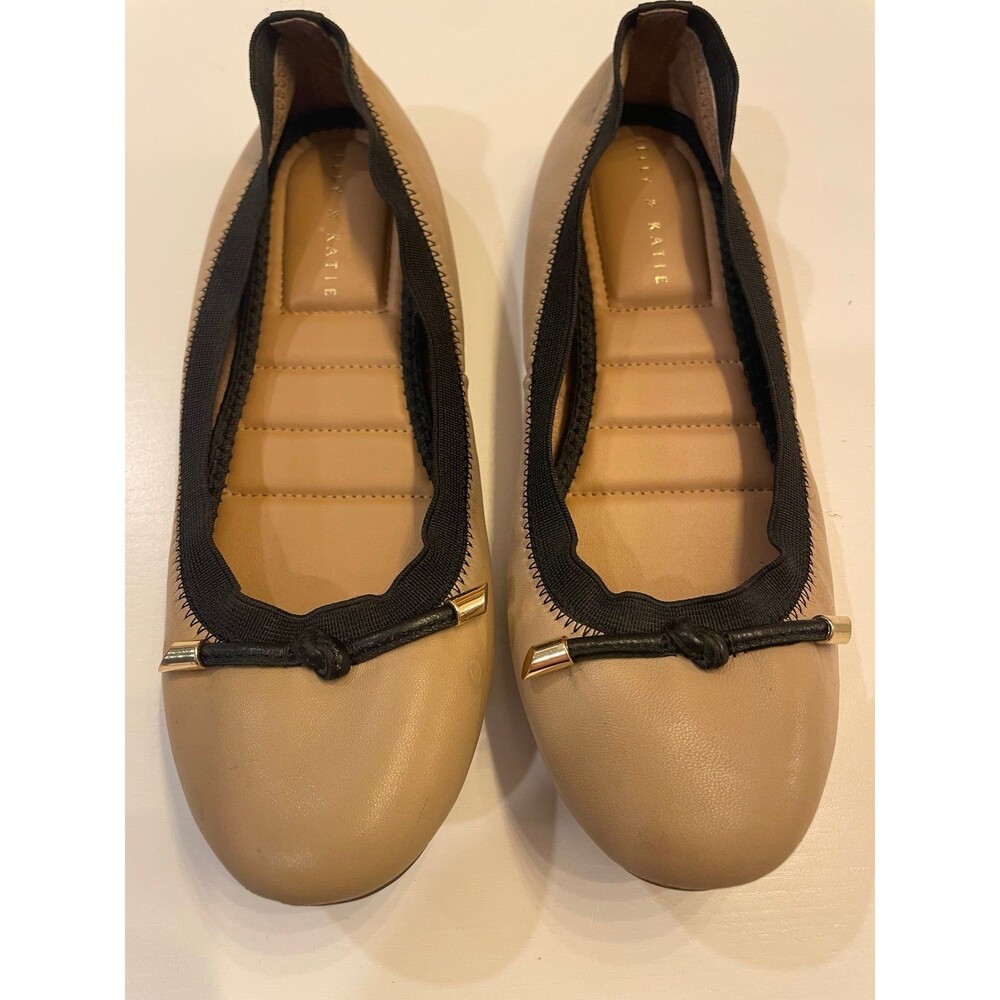 Kelly & Katie Perri Ballet Flats Wheat Beige Black Trim Bow Comfort Size 6M